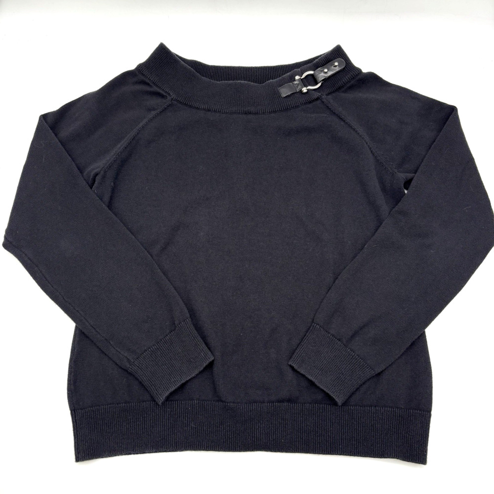Lauren Ralph Lauren Black 100% Cotton Boatneck Collar Horse Bit Buckle Sweater L